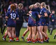 6 April 2024; Carlow players celebrate after the Lidl LGFA National League Division 4 final match between Carlow and Limerick at St Brendan’s Park in Birr, Offaly. Photo by Ben McShane/Sportsfile