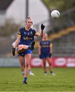 6 April 2024; Laura Fleming of Roscommon kicks a free during the Lidl LGFA National League Division 3 final match between Clare and Roscommon at St Brendan’s Park in Birr, Offaly. Photo by Ben McShane/Sportsfile
