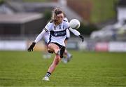 6 April 2024; Fidelma Marrinan of Clare kicks a free during the Lidl LGFA National League Division 3 final match between Clare and Roscommon at St Brendan’s Park in Birr, Offaly. Photo by Ben McShane/Sportsfile