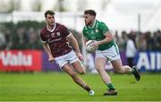 6 April 2024; Gareth McDowell of London in action against Robert Finnerty of Galway during the Connacht GAA Football Senior Championship quarter-final match between London and Galway at McGovern Park in Ruislip, England. Photo by Brendan Moran/Sportsfile