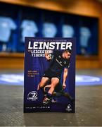 6 April 2024; A general view of the match programme before the Investec Champions Cup Round of 16 match between Leinster and Leicester Tigers at the Aviva Stadium in Dublin. Photo by Ramsey Cardy/Sportsfile