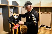 6 April 2024; Kilkenny kitman Rackard Coady prepares the jersey of Shane Murphy in the dressing room before the Allianz Hurling League Division 1 final match between Clare and Kilkenny at FBD Semple Stadium in Thurles, Tipperary. Photo by Piaras Ó Mídheach/Sportsfile