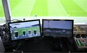 6 April 2024; Broadcast monitors in the media area before the Allianz Hurling League Division 1 final match between Clare and Kilkenny at FBD Semple Stadium in Thurles, Tipperary. Photo by Piaras Ó Mídheach/Sportsfile