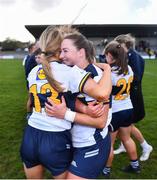 6 April 2024; Ailish Considine, right, and Teresa Collins of Clare celebrate after the Lidl LGFA National League Division 3 final match between Clare and Roscommon at St Brendan’s Park in Birr, Offaly. Photo by Ben McShane/Sportsfile