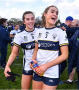 6 April 2024; Siofra Ni Chonaill, right, and Aisling Reidy of Clare celebrate after the Lidl LGFA National League Division 3 final match between Clare and Roscommon at St Brendan’s Park in Birr, Offaly. Photo by Ben McShane/Sportsfile