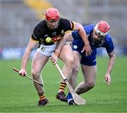 6 April 2024; Adrian Mullen of Kilkenny is tackled by Conor Leen of Clare during the Allianz Hurling League Division 1 final match between Clare and Kilkenny at FBD Semple Stadium in Thurles, Tipperary. Photo by Piaras Ó Mídheach/Sportsfile