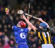6 April 2024; John Conlon of Clare catches the sliothar under pressure from John Donnelly of Kilkenny during the Allianz Hurling League Division 1 final match between Clare and Kilkenny at FBD Semple Stadium in Thurles, Tipperary. Photo by Piaras Ó Mídheach/Sportsfile
