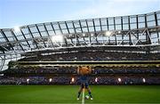 6 April 2024; Leo the Lion warms-up the crowd before the Investec Champions Cup Round of 16 match between Leinster and Leicester Tigers at the Aviva Stadium in Dublin. Photo by Ramsey Cardy/Sportsfile