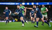 6 April 2024; Jamison Gibson-Park of Leinster on his way to scoring his side's first try during the Investec Champions Cup Round of 16 match between Leinster and Leicester Tigers at the Aviva Stadium in Dublin. Photo by Seb Daly/Sportsfile