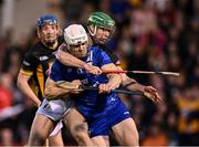 6 April 2024; Aidan McCarthy of Clare is tackled by Tommy Walsh of Kilkenny during the Allianz Hurling League Division 1 final match between Clare and Kilkenny at FBD Semple Stadium in Thurles, Tipperary. Photo by Piaras Ó Mídheach/Sportsfile