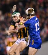 6 April 2024; Paddy Deegan of Kilkenny is tackled by Aidan McCarthy of Clare during the Allianz Hurling League Division 1 final match between Clare and Kilkenny at FBD Semple Stadium in Thurles, Tipperary. Photo by Piaras Ó Mídheach/Sportsfile