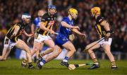 6 April 2024; Mark Rogers of Clare in action against Kilkenny players Huw Lawlor, John Donnelly and Shane Murphy during the Allianz Hurling League Division 1 final match between Clare and Kilkenny at FBD Semple Stadium in Thurles, Tipperary. Photo by Piaras Ó Mídheach/Sportsfile