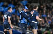 6 April 2024; Robbie Henshaw of Leinster is congratulated by Garry Ringrose, centre, after scoring their side's fourth try during the Investec Champions Cup Round of 16 match between Leinster and Leicester Tigers at the Aviva Stadium in Dublin. Photo by Ramsey Cardy/Sportsfile