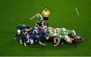 6 April 2024; A general view of a scrum during the Investec Champions Cup Round of 16 match between Leinster and Leicester Tigers at the Aviva Stadium in Dublin. Photo by Seb Daly/Sportsfile