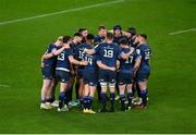 6 April 2024; Leinster players huddle during the Investec Champions Cup Round of 16 match between Leinster and Leicester Tigers at the Aviva Stadium in Dublin. Photo by Seb Daly/Sportsfile