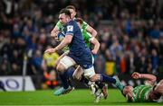 6 April 2024; Jack Conan of Leinster on his way to scoring his side's fifth try during the Investec Champions Cup Round of 16 match between Leinster and Leicester Tigers at the Aviva Stadium in Dublin. Photo by Ramsey Cardy/Sportsfile