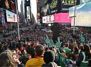 6 April 2024; Mayo supporters gather in Times Square ahead of the Connacht GAA Football Senior Championship quarter-final match between New York and Mayo at Gaelic Park in New York, USA. Photo by Sam Barnes/Sportsfile