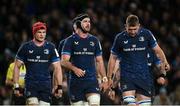 6 April 2024; Leinster players, from left, Josh van der Flier, left, Caelan Doris and Ross Molony during the Investec Champions Cup Round of 16 match between Leinster and Leicester Tigers at the Aviva Stadium in Dublin. Photo by Seb Daly/Sportsfile