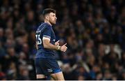 6 April 2024; Hugo Keenan of Leinster during the Investec Champions Cup Round of 16 match between Leinster and Leicester Tigers at the Aviva Stadium in Dublin. Photo by Seb Daly/Sportsfile