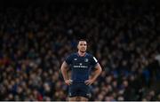 6 April 2024; James Lowe of Leinster during the Investec Champions Cup Round of 16 match between Leinster and Leicester Tigers at the Aviva Stadium in Dublin. Photo by Seb Daly/Sportsfile