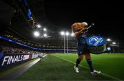 6 April 2024; Leo the Lion during the Investec Champions Cup Round of 16 match between Leinster and Leicester Tigers at the Aviva Stadium in Dublin. Photo by Ramsey Cardy/Sportsfile