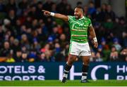 6 April 2024; Solomone Kata of Leicester Tigers during the Investec Champions Cup Round of 16 match between Leinster and Leicester Tigers at the Aviva Stadium in Dublin. Photo by Tyler Miller/Sportsfile