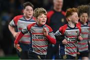 6 April 2024; Action from the Bank of Ireland Half-time Minis match between Mullingar RFC and Skerries RFC at the Investec Champions Cup Round of 16 match between Leinster and Leicester Tigers at the Aviva Stadium in Dublin. Photo by Seb Daly/Sportsfile