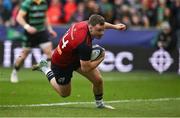 7 April 2024; Seán O’Brien of Munster scores his side's first try during the Investec Champions Cup Round of 16 match between Northampton Saints and Munster at cinch Stadium at Franklin’s Gardens in Northampton, England. Photo by Brendan Moran/Sportsfile