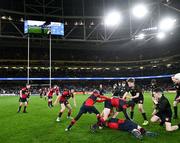 6 April 2024; Action from the Bank of Ireland Half-time Minis match between Birr RFC and Coolmine RFC at the Investec Champions Cup Round of 16 match between Leinster and Leicester Tigers at the Aviva Stadium in Dublin. Photo by Ramsey Cardy/Sportsfile