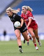 7 April 2024; Ellen Dowling of Kildare in action against Jayne Lyons of Tyrone during the Lidl LGFA National League Division 2 final match between Kildare and Tyrone at Croke Park in Dublin. Photo by Piaras Ó Mídheach/Sportsfile