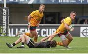 7 April 2024; James Hume of Ulster is tackled by Alex Becognee of Montpellier during the Challenge Cup Round of 16 match between Montpellier and Ulster at GGL Stadium in Montpellier, France. Photo by John Dickson/Sportsfile