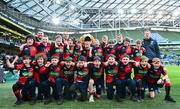 6 April 2024; The Coolmine team with Leinster players Rhys Ruddock, Tommy O'Brien and Rob Russell and Leinster Mascot Leo the lion before the Investec Champions Cup Round of 16 match between Leinster and Leicester Tigers at the Aviva Stadium in Dublin. Photo by Tyler Miller/Sportsfile