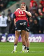 7 April 2024; Craig Casey of Munster consoles teammate Simon Zebo after the Investec Champions Cup Round of 16 match between Northampton Saints and Munster at cinch Stadium at Franklin’s Gardens in Northampton, England. Photo by Brendan Moran/Sportsfile