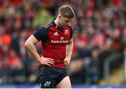 7 April 2024; Jack Crowley of Munster reacts during the Investec Champions Cup Round of 16 match between Northampton Saints and Munster at cinch Stadium at Franklin’s Gardens in Northampton, England. Photo by Brendan Moran/Sportsfile