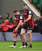 7 April 2024; John Hodnett, left, and Tom Ahern of Munster after the Investec Champions Cup Round of 16 match between Northampton Saints and Munster at cinch Stadium at Franklin’s Gardens in Northampton, England. Photo by Brendan Moran/Sportsfile