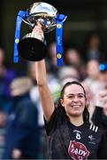 7 April 2024; Kildare captain Grace Clifford lifts the cup after her side's victory in the Lidl LGFA National League Division 2 final match between Kildare and Tyrone at Croke Park in Dublin. Photo by Piaras Ó Mídheach/Sportsfile