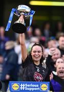 7 April 2024; Kildare captain Grace Clifford lifts the cup after her side's victory in the Lidl LGFA National League Division 2 final match between Kildare and Tyrone at Croke Park in Dublin. Photo by Piaras Ó Mídheach/Sportsfile