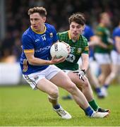 7 April 2024; Daniel Mimnagh of Longford in action against James Conlon  of Meath during the Leinster GAA Football Senior Championship Round 1 match between Longford and Meath at Glennon Brothers Pearse Park in Longford. Photo by Ray McManus/Sportsfile