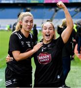 7 April 2024; Ellen Dowling, left, and Roisin Byrne of Kildare after their side's victory in the Lidl LGFA National League Division 2 final match between Kildare and Tyrone at Croke Park in Dublin. Photo by Stephen Marken/Sportsfile