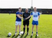 7 April 2024; Referee Brendan Griffin with Paudie Feehan of Tipperary, left, and Jason Curry of Waterford before the Munster GAA Football Senior Championship quarter-final match between Waterford and Tipperary at Fraher Field in Dungarvan, Waterford. Photo by Michael P Ryan/Sportsfile
