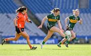 7 April 2024; Niamh Carmody of Kerry gets away from Niamh Henderson of Armagh during the Lidl LGFA National League Division 1 final match between Armagh and Kerry at Croke Park in Dublin. Photo by Piaras Ó Mídheach/Sportsfile