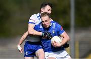 7 April 2024; Padraig Faulkner of Cavan in action against Jason Irwin of Monaghan during the Ulster GAA Football Senior Championship preliminary round match between Monaghan and Cavan at St Tiernach's Park in Clones, Monaghan. Photo by Ramsey Cardy/Sportsfile