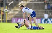 7 April 2024; Conor McManus of Monaghan in action against Cian Reilly of Cavan during the Ulster GAA Football Senior Championship preliminary round match between Monaghan and Cavan at St Tiernach's Park in Clones, Monaghan. Photo by Daire Brennan/Sportsfile