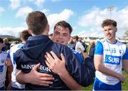 7 April 2024; Waterford manager Paul Shankey celebrates with Donie Fitzgerald after their side's victory in the Munster GAA Football Senior Championship quarter-final match between Waterford and Tipperary at Fraher Field in Dungarvan, Waterford. Photo by Michael P Ryan/Sportsfile