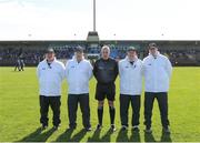 7 April 2024; Referee Brendan Griffin with his umpires before the Munster GAA Football Senior Championship quarter-final match between Waterford and Tipperary at Fraher Field in Dungarvan, Waterford. Photo by Michael P Ryan/Sportsfile