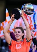 7 April 2024; Armagh captain Clodagh McCambridge lifts the cup after her side's victory in the Lidl LGFA National League Division 1 final match between Armagh and Kerry at Croke Park in Dublin. Photo by Piaras Ó Mídheach/Sportsfile