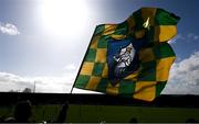 7 April 2024; A Meath supporter waves his flag after a late goal for his side during the Leinster GAA Football Senior Championship Round 1 match between Longford and Meath at Glennon Brothers Pearse Park in Longford. Photo by Ray McManus/Sportsfile