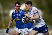 7 April 2024; Conor McManus of Monaghan in action against Brían O'Connell of Cavan during the Ulster GAA Football Senior Championship preliminary round match between Monaghan and Cavan at St Tiernach's Park in Clones, Monaghan. Photo by Ramsey Cardy/Sportsfile