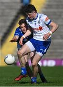 7 April 2024; Gary Mohan of Monaghan in action against Ciarán Brady of Cavan during the Ulster GAA Football Senior Championship preliminary round match between Monaghan and Cavan at St Tiernach's Park in Clones, Monaghan. Photo by Ramsey Cardy/Sportsfile