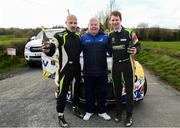 7 April 2024; Josh Moffett and Keith Moriarty in their Citroen C3 Rally2 with Motorsport Ireland President Aiden Harper during the Monaghan Stages Rally Round 2 of the Triton Showers National Rally Championship in Monaghan. Photo by Philip Fitzpatrick/Sportsfile